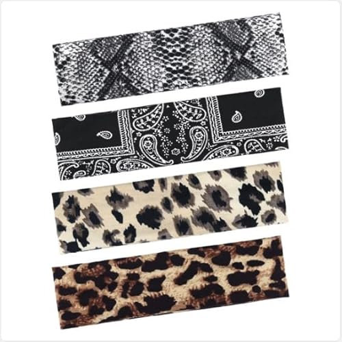 Tumurup Stirnband Damen Sommer Sport, Anti-Rutsch Haarband Damen Dünn - 4er Set Schwarz Stirnbänder Breites Atmungsaktive Headbands, Leopard Haarbänder Boho Haarschmuck für Fitness Yoga Laufen