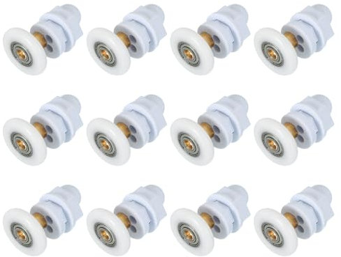sourcing map 27mm Shower Door Rollers, Sliding Shower Doors Runners Wheels Replacement Copper Rod Pulley for Bathroom Glass Doors 4-6mm, White 12 Pcs