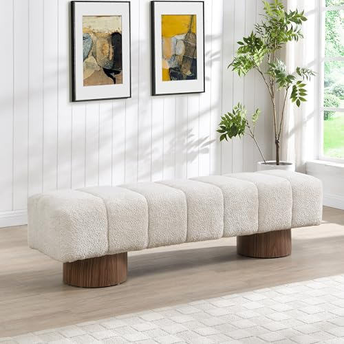 Christopher Knight Home Manila 64 Boucle Dining Bench, Upholstered Ottoman Bench, Rectangular Dining Seat, Spacious Seating, Long Footstool for Living Room Dining Room, No Assembly Needed, Beige