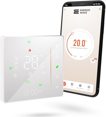 Thermostat für Elektrische Fußbodenheizung - Smart WIFI Programmierbar Raumthermostat Kompatibel mit TUYA, Google Home und SmartLife - 16A 60 mm Unterputz Bodenfühler