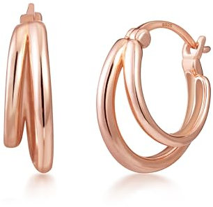 PHNIBIRD Ohrringe Creolen Rosegold aus 925 Sterling Silber Ohrringe Damen Asymmetrische Design Geeignet für Frauen zum Täglichen Tragen