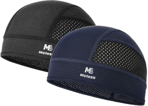 MELASA 2-Pack Cooling Skull Cap, Wicking Mesh Cycling Caps Under Helmet | Summer Breathable Bicycle Motorcycle Sweat Hard Hat Liner Lightweight Wave Cap for Men and Women