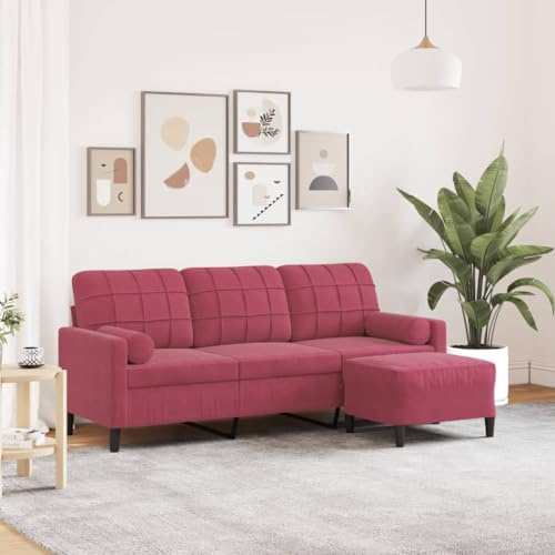 Emmtore Sofa, Couch mit Fußhocker Armlehnen Metallgestell, Polstersofa für Wohnzimmer, Loungesofa Sitzmöbel,Weinrot,180 cm