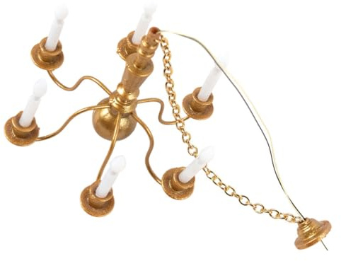 FUNOMOCYA Miniatur Kronleuchter Modell Goldfarbene Mini Deckenlampe mit Weißem Licht Dekoratives Sandtisch Ornament LED Puppenhaus Beleuchtung Realistisches DIY Mikro landschaftslicht