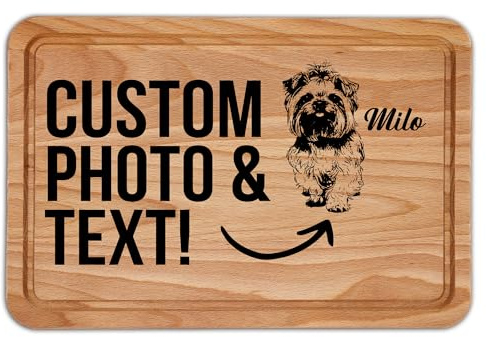 Personalised Dog Sketch Wooden Chopping Board - Custom Photo and Text - Canine Puppy Owner Gift - Customizable Pet Portrait Design - Birthday Christmas Idea