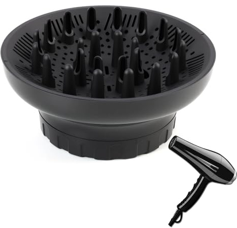 Universal Diffusor Aufsatz Föhn – Diffuser für Haar, Anpassungsfähig für Föhn mit Düse D=3.5-6.6cm, für Lockiges/Welliges Haar (Maximales Volumen ohne Frizz), Schwarz