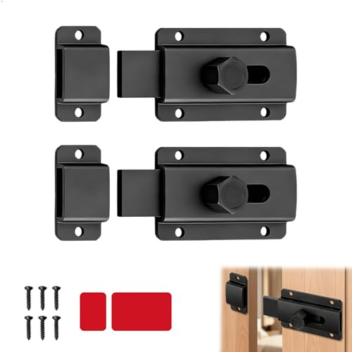 Chiavistello, Chiavistello per Porta in Legno, Serratura Porta Scorrevole, Senza Foratura Chiavistell Porte, Catenaccio Porte pour Giardini, Finestre, Armadietti, 2 pezzi, Nero