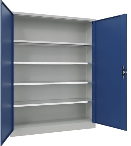 eurokraft | Stahlschrank mit Flügeltüren | 4 Fachböden | Breite 1500 mm | HxBxT 1950 x 1500 x 400 mm | Enzianblau