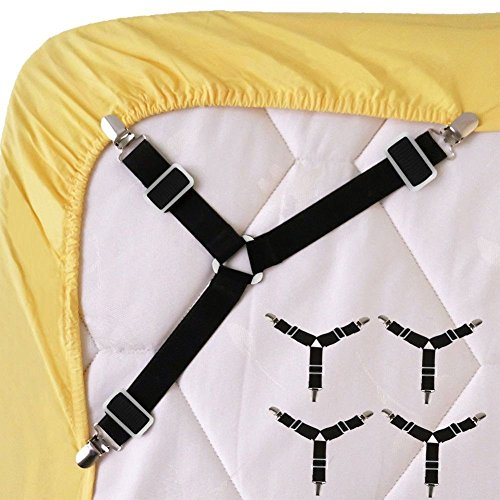Wommty 4 Stück Verstellbar Bed Sheet Gurthalteband Bettlakenspanner Triangle Elastische Strapse Greifer Halterung Träger Clip für Bett Blatt, Matratzenbezüge, Sofa Kissen und Stuhlsitze Kissen