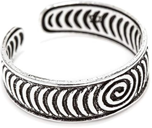 Windalf Verstellbarer Zehenring aus Silber – Offener Toe Ring mit Spiral-Muster – Ethno Fußschmuck für Damen – Sommer Strand Accessoire