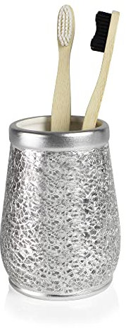 Deblanch Trencadis Vaso portacepillos, Resina y Cristal, Plata y Cromo, 8.7 x 8.7 x 12 cm
