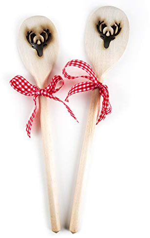 Logbuch-Verlag 2 Holz Kochlöffel mit Hirsch Geweih Geschenkidee für Hobbyköche Kunden Mitarbeiter Geschenk Set Küche