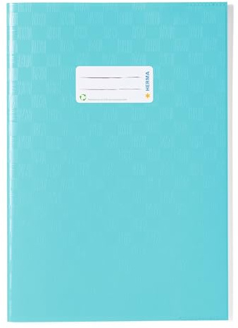 HERMA Exercise Book Cover A4, with inscription label, made of wipeable and sturdy plastic, slip on cover jackets for school, turquoise