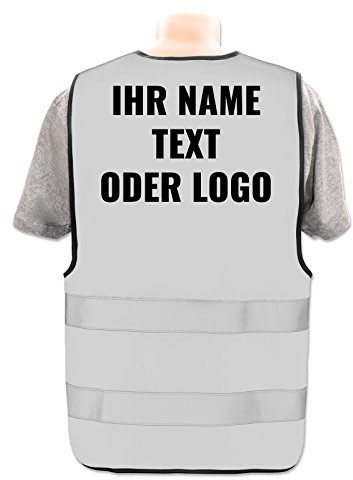 Warnweste selbst gestalten mit eigenem Aufdruck * Bedruckt mit Name Text Bild Logo Firma, Position & Druckart:Rücken/Standard-Druck, Farbe & Größe:Grau/Größe S
