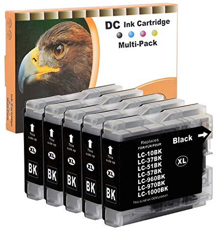 D&C 5x 22ml Black Druckerpatronen Kompatibel für Brother LC-970 LC-1000 BK XL für Brother FAX 1560 DCP-135C 150C 153C 157C 130C 330C 350C 357C 540CN 560CN 680CN 750CW 770CW MFC-235C 350CJ 525CJ 330CN