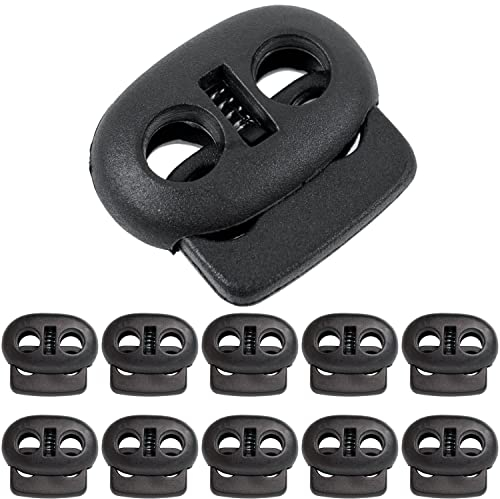 Fermacorda a Molla Foro Doppio 25 x 22 mm, Foro 5 x 5 mm, per Cordini da 4.5 mm, Confezione 10pz, Fermacorda Scorrevole in Plastica, Ricambi Chiusura Zaini, Morsetti per Cavo, Abbigliamento, Scarpe