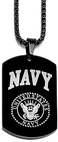 Schmuck-Checker schwarze US Militär Hundemarke aus Edelstahl Navy Army Air Force Marines Kette DogTag Soldaten Anhänger Herren Halskette Männer Geschenk (Navy)