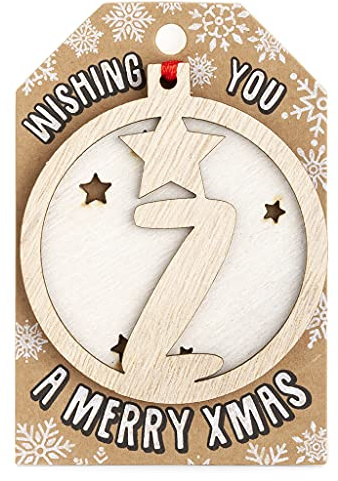 Personalised Wooden Z Letter Initial White Hanging Christmas Tree Bauble Decoration