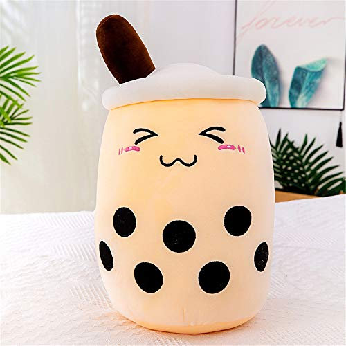 KOWAKA Boba Plushie Plush Pillow, Creative Bubble Milk Tea Cup Shaped Hugging Cushion Stuffed Toy (Beige Smile,Small 9.8)