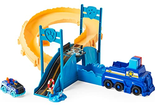 PAW PATROL True Metal Chases Police Rescue Rennstrecken-Set mit Metall-Fahrzeug von Chase, Maßstab 1:55