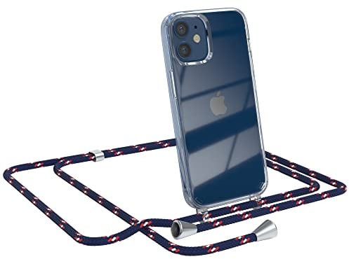 EAZY CASE Handykette kompatibel mit iPhone 12 Mini Handyhülle mit Umhängeband, Handykordel mit Schutzhülle, Silikonhülle, Hülle mit Band, Stylische Kette für Smartphones, Navy Camouflage
