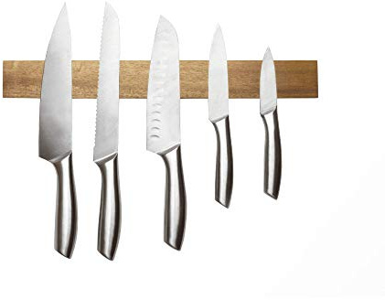 Magnet Expert Acacia Magnetic Knife Rack for Kitchen, Home, Garage, Office and Shed, Stainless Steel, Brown
