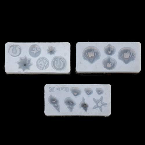KERDEJAR Silicone Molds,3Pcs DIY Conch Shell Starfish Shape Silicone Mold Nail Art Template Jewelry Make