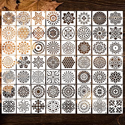 56 Stück Mandala Schablonen, Steine Bemalen Schablonen, Inkjet-Hohl Malen Zeichenschablonen zum Malen auf Holz, Stein, Stoffen, Metall, Möbeln und Wänden