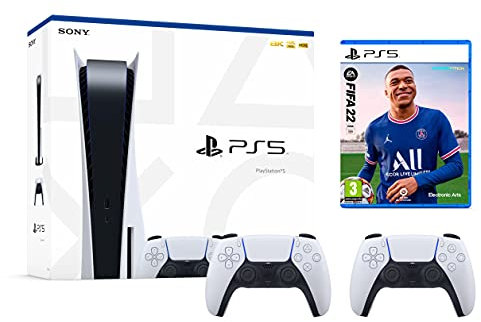 PlayStation 5 Console Standard Edition, 825 GB, 4K, HDR (bluray Disc version) + FIFA 22 [PS5] + 2x Dualsense
