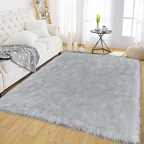 Latepis Tappeto Corridoio 150x200 cm Soggiorno Grigio in Pelle di Pecora Sintetica Lavabile Soggiorno Corridoio Tappeto Shaggy Lavabile