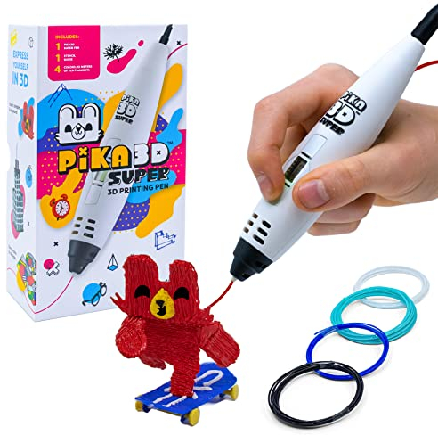 PIKA3D Super Stylo 3D - Comprend un stylo 3D, 4 couleurs de recharge de filament PLA avec guide de pochoir et manuel d'utilisation