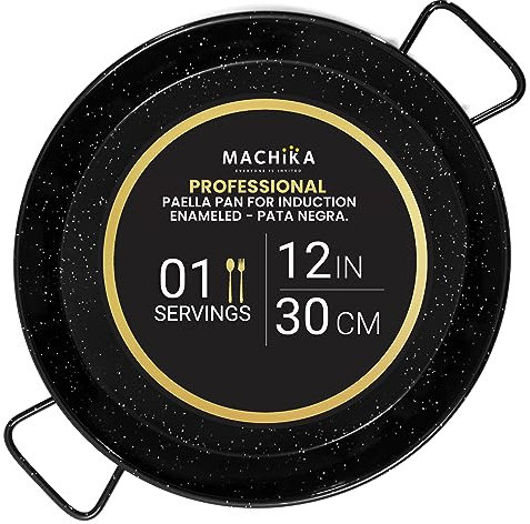 Machika Paella Pan| Professional Induction Cookware| Enameled Steel Nonstick Pan for Cooking Mediterranean Food, Steaks & More | Ideal for Restaurants, Catering, Events | 1 Serving | 12 in |