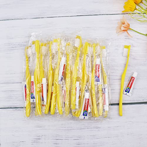 Einmal Zahnbürsten mit Zahnpasta,150 Packungen Gelb Hohl Einwegzahnbürsten mit Zahnpasta Einzeln Verpackt Manuale zahnbürsten mit zahnpasta für Hotel,Familie,Obdachlose,Pflegeheim