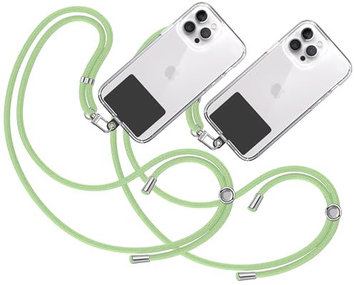 TBOC 2X Cordón Correa Cuerda Universal [Verde Claro] Colgar Funda Teléfono Móvil Cuello - Cinta Cadena Colgante con [Parche Negro] de Plástico - Colgador Lanyard Regulable con Enganche Llavero