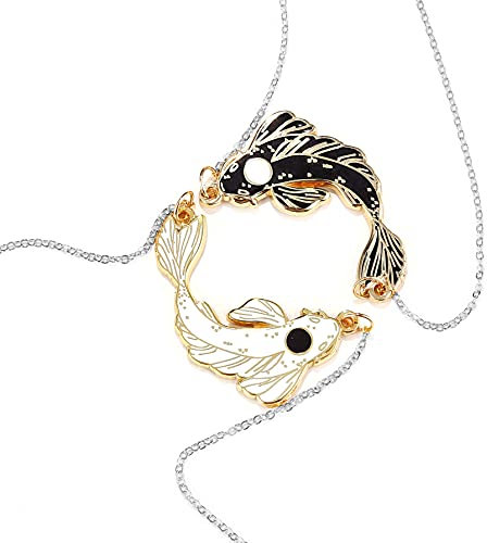 Yin Yang Paar Halskette Tai Chi 2 Stück Glücklich Fisch Passende Halsketten für Paare Freunde für Herren Damen Freundschaft, Freund Freundin Schmuck