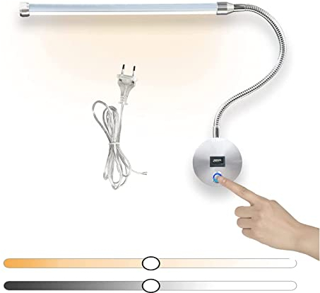 VOMI LED Leselampe Bett Wandmontage mit Touch Schalter & USB-Ladeanschluss, 6W Leseleuchte Dimmbar Bettlampe 360° Flexible Schwanenhals Wandlampe mit EU Stecker Kabel