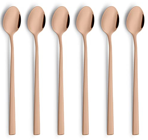 Beckmann & Rommerskirchen VISTA Lot de 6 cuillères à long drink/latte macchiato | PVD Cuivre | Acier inoxydable mat | Cuillère longue pour latte macchiato | Cuillère à café longue | Cuillère de bar