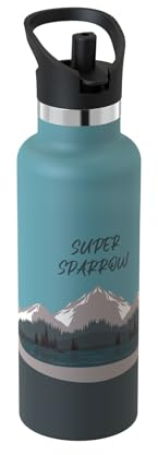 Super Sparrow Water Bottle 500ml - FlipFlow Insulated Metal Water Bottles with Straw Lid - BPA-Free Kids Bottles Stainless Steel & Leakproof Thermal Flask - Ideal for Home, Office, Travel or Sports
