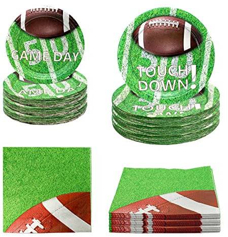 180PCS Football Party Supplies Set Serve 60 | Football Paper Plate and Napkin Kit Includes Dinner Plate, Dessert Plate, Napkin | Perfect for Football Gameday Tailgate Party Birthday Party Decorations