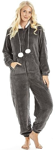 Camille Combinaison à capuche super douce avec fermeture éclair pour femme – Polaire de luxe épaisse tout en un – Manches longues avec poignets élastiques pour un confort et une chaleur ultimes,