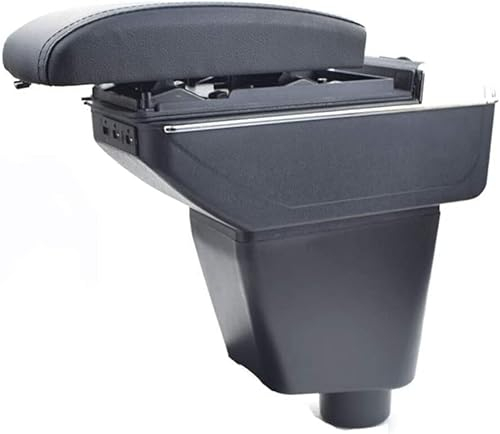Armlehne Auto Mittelarmlehne Mittelkonsole Organizer Schwarz Leder Konsole Armlehnenbox Ablagefach Aufbewahrungsbox mit USB Einziehbar Getrankehalter Aschenbecher Kompatibel mit Renault