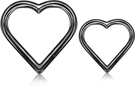 Longbeauty 2 Pcs Ohrpiercing G23 Titan Klicker Nasenring Knorpel Ohrring Segmentring Daith Conch Tragus Helix Septum Herz/Mond, 8MM/10MM, 1.2mm Schwarz, Stil A