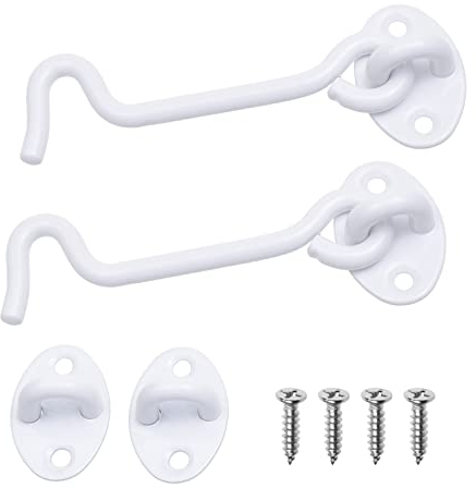 Eco-Fused Chiusura con Gancio e Occhiello Resistente da 4 Pollici - 2x Serratura per Porte a Battente (Bianco), 8x Viti di Montaggio