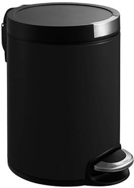PROREGAL Runder Treteimer mit Kunststoffdeckel mit Edelstahlakzenten | 5 Liter, HxØ 29x20,5cm | Schwarz