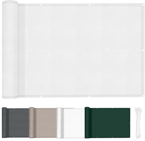 HENG FENG Brise Vue Balcon 90x500cm pour la Vie privée, Blanc | Toile de brise vue imperméable En tissu PES,95% Protection UV,Cache Balcon attaches incluses pour jardin,terrasse,balcon