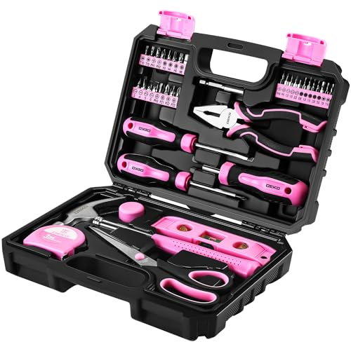Pink Tool Kit:DEKO Tool Set, Pink Hand Tool Kit DIY for Women 42 Pieces, Ladies Tool Box Gift for Home,Office