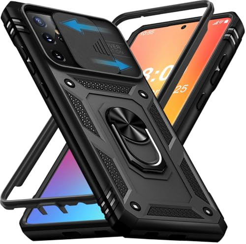 Giyer Coque de protection pour Samsung Galaxy S21 Ultra 5G - Avec protection d'appareil photo - Anneau en métal à 360° - Support antichoc - Noir