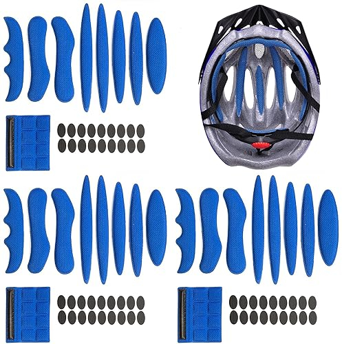 YXHZVON Klettverschlüssen Helm Polster-Schaumstoff-Kit, 3 Sätze Helm Bewegung Mit, Schwamm Helmpolster für Fahrrad-Motorrad Fahrradhelm,Blau