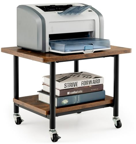 COSTWAY Soporte para Impresora con Ruedas, 2 Nivles, Mueble Impresora de Metal con Almacenamiento, Carrito de Almacenamiento Cocina Oficina, 49 x 40 x 38 cm (marrón)