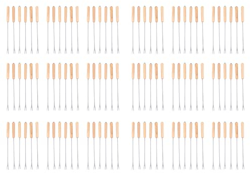 Speesy 108X Acero Inoxidable Color Coding Fuente de Chocolate Fondue de Queso Forks con Un Manejar de Madera de Roble Resistente Al, Palillos Pinchos Malvavisco Tostado,9,5 Pulgadas